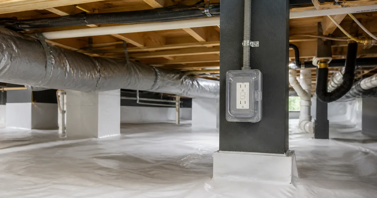 Protected GFCI receptacle installed in an encapsulated crawl space