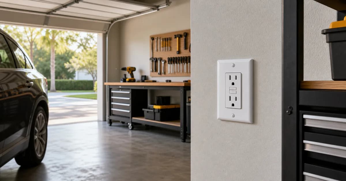 GFCI receptacle installed in an organized residential garage