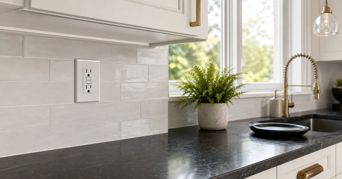 GFCI receptacle installed above a kitchen countertop in a Florida home