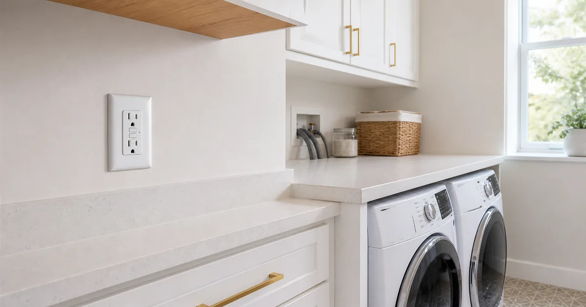 GFCI receptacle installed in a modern residential laundry room