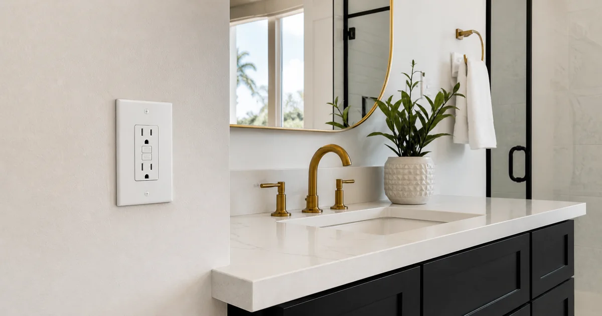 GFCI outlet installed near a bathroom sink in a modern Florida home