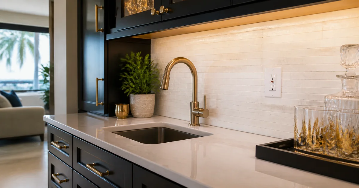 GFCI receptacle installed above a home wet bar counter